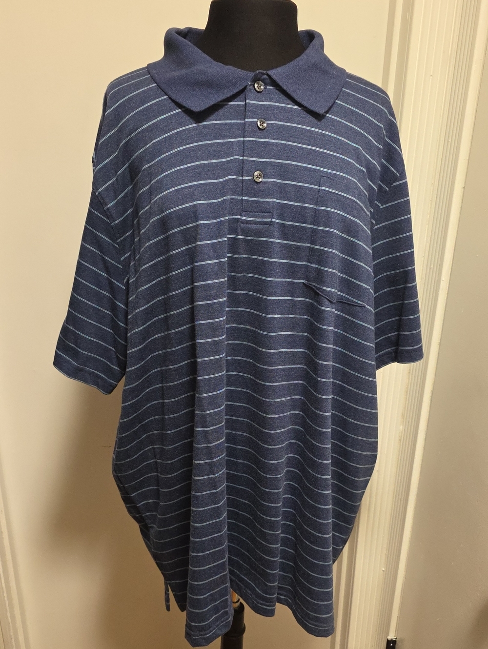 George Navy Blue Polo with Light Blue Stripes
